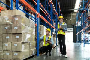 Warehouse workers verifying inventory for a business sale with cycle count process
