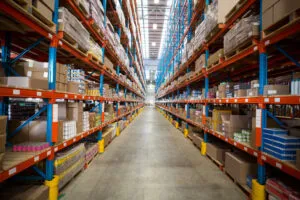 Organized warehouse shelves illustrating managing inventory when selling a business