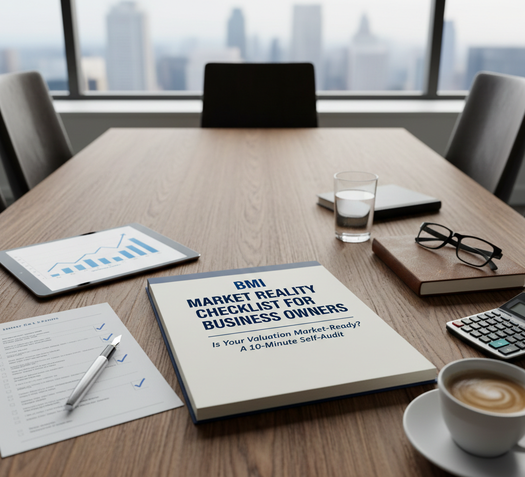 Business valuation checklist on a conference table illustrating how buyers assess company value